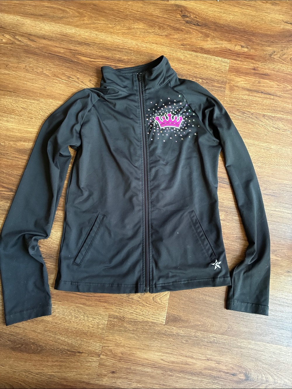 Boca Extreme Cheer bling Black zip up warm up jacket Adult small withrhinestones